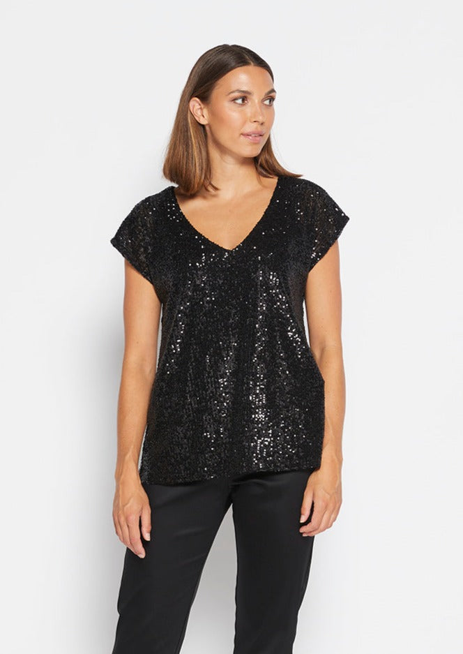 Steele Sparkle sequin reversible top in black