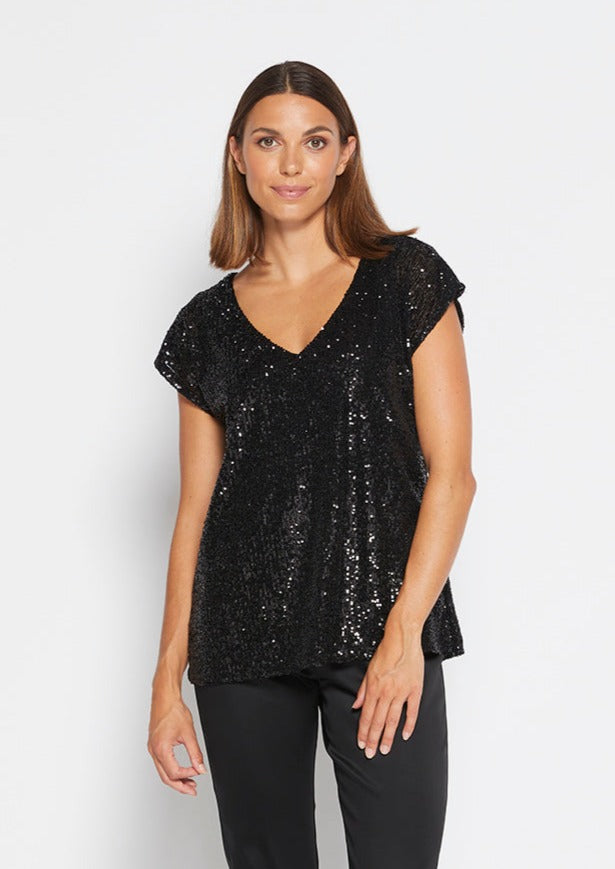 Steele Sparkle sequin reversible top in black
