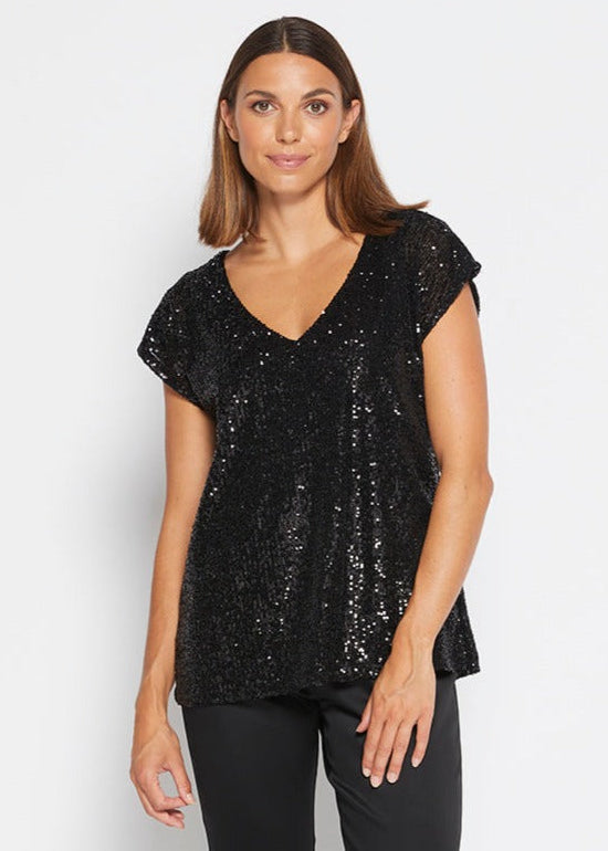 Steele Sparkle sequin reversible top in black