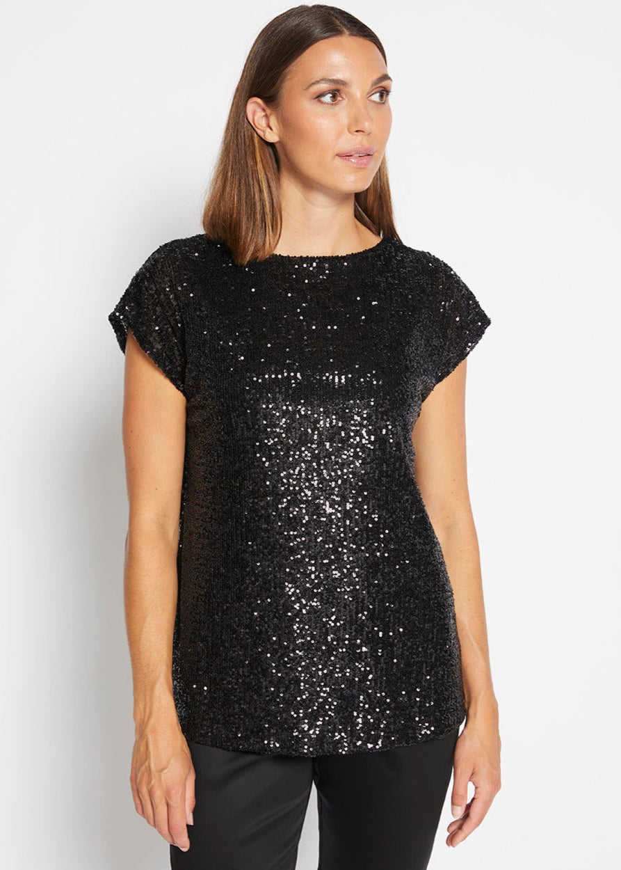 Steele Sparkle sequin reversible top in black