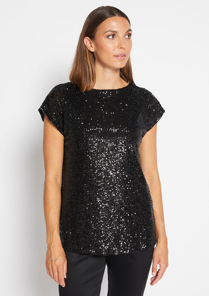 Steele Sparkle sequin reversible top in black