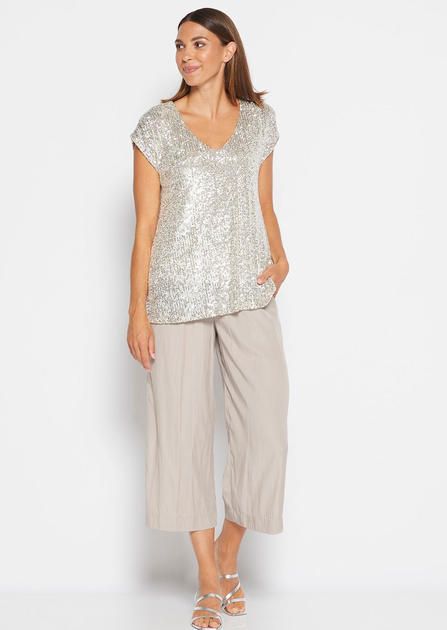 Steele Sparkle sequin reversible top in champagne