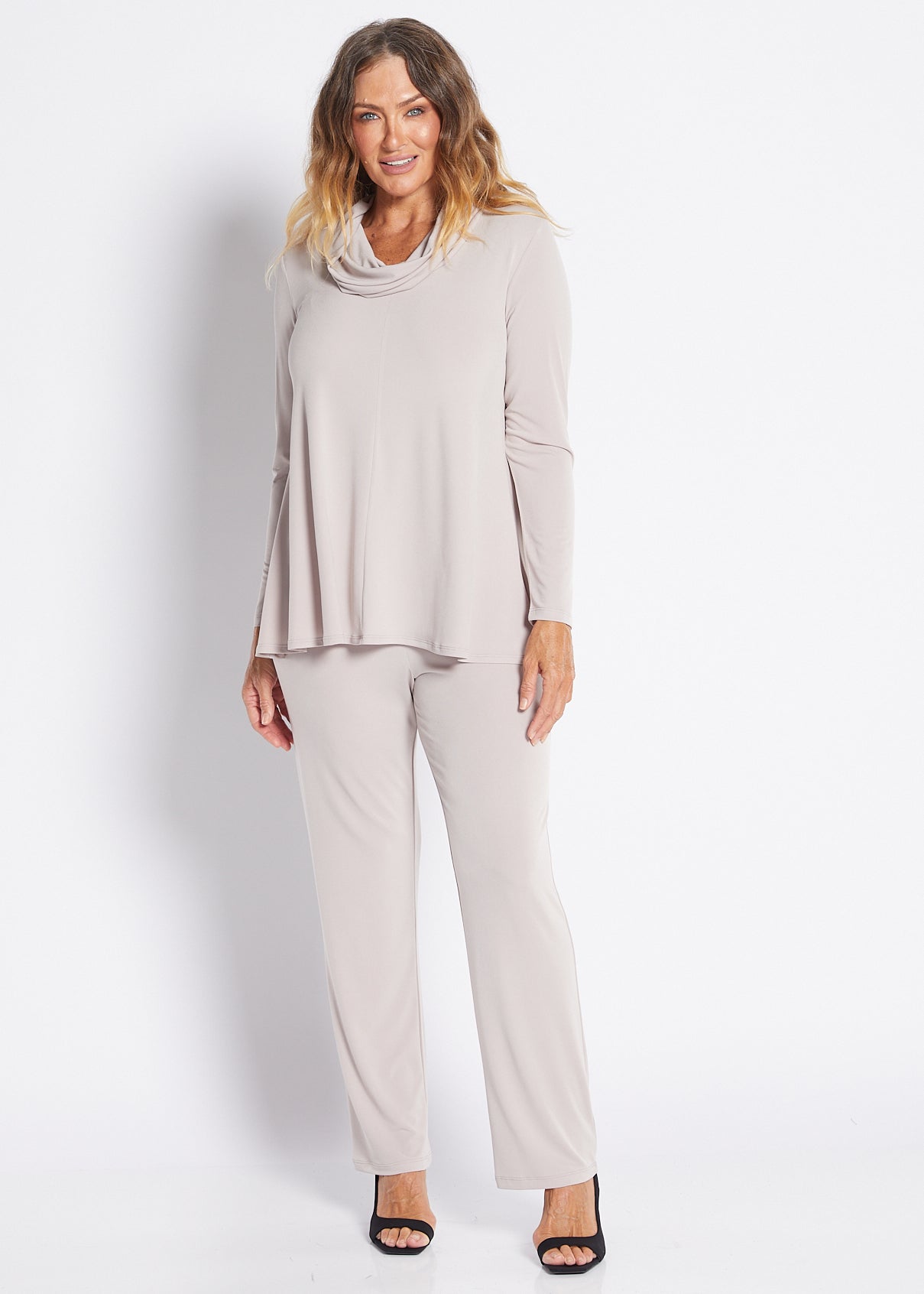 Jersey Cowl Swing Tunic in Neutral