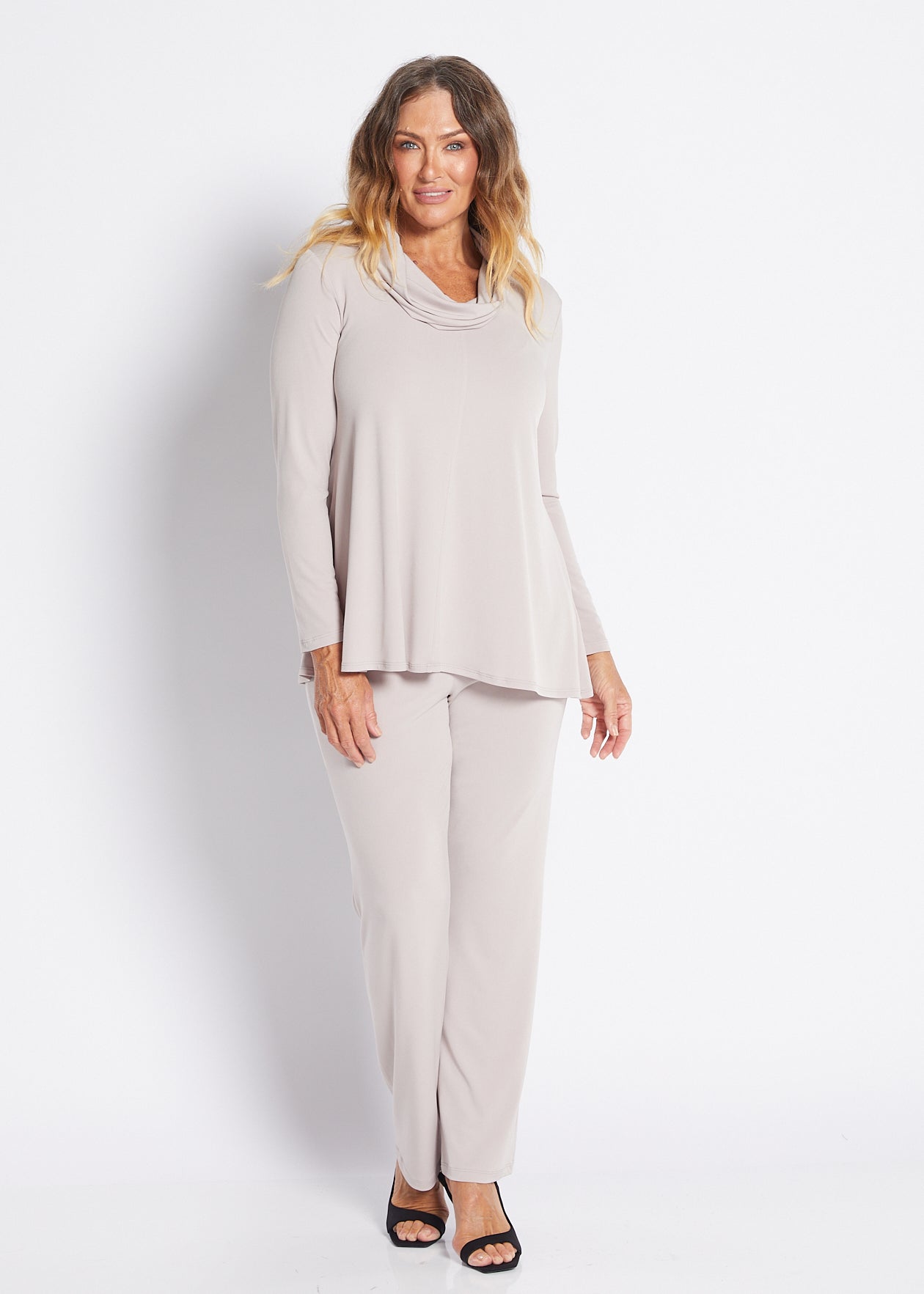 Jersey Cowl Swing Tunic in Neutral