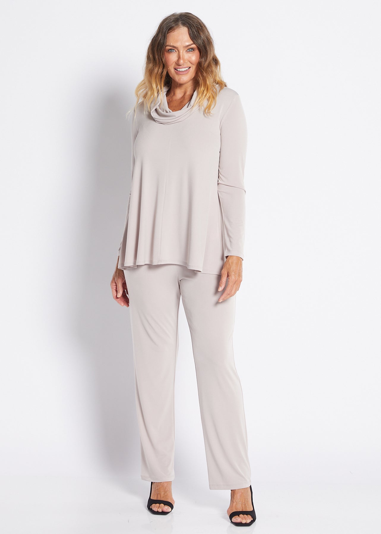 Jersey Cowl Swing Tunic in Neutral