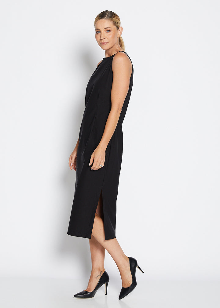 Philosophy Australia Tiffany super stretch Bengaline midi sheath dress in black, made in Australia