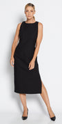 Philosophy Australia Tiffany super stretch Bengaline midi sheath dress in black, made in Australia