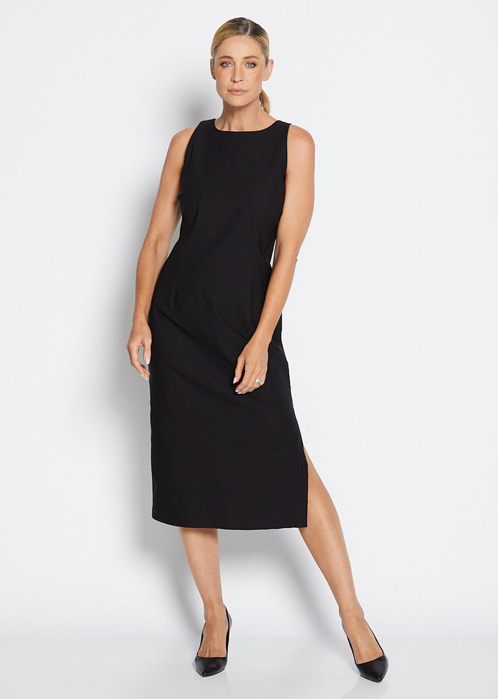 Philosophy Australia Tiffany super stretch Bengaline midi sheath dress in black, made in Australia