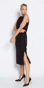 Philosophy Australia Tiffany super stretch Bengaline midi sheath dress in black, made in Australia
