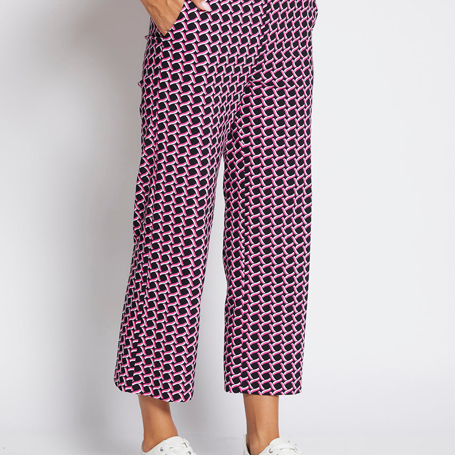 Ticket printed bengaline culottes in Pink Lattice