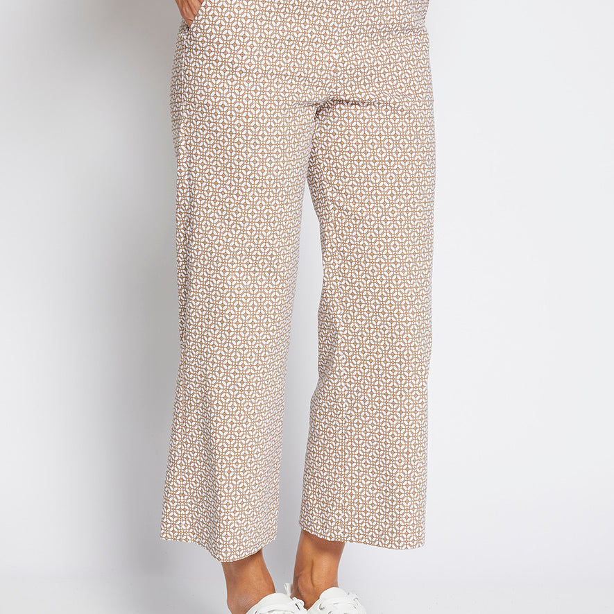 Philosophy Australia Ticket bengaline women's culottes in praline tile print, made in Australia