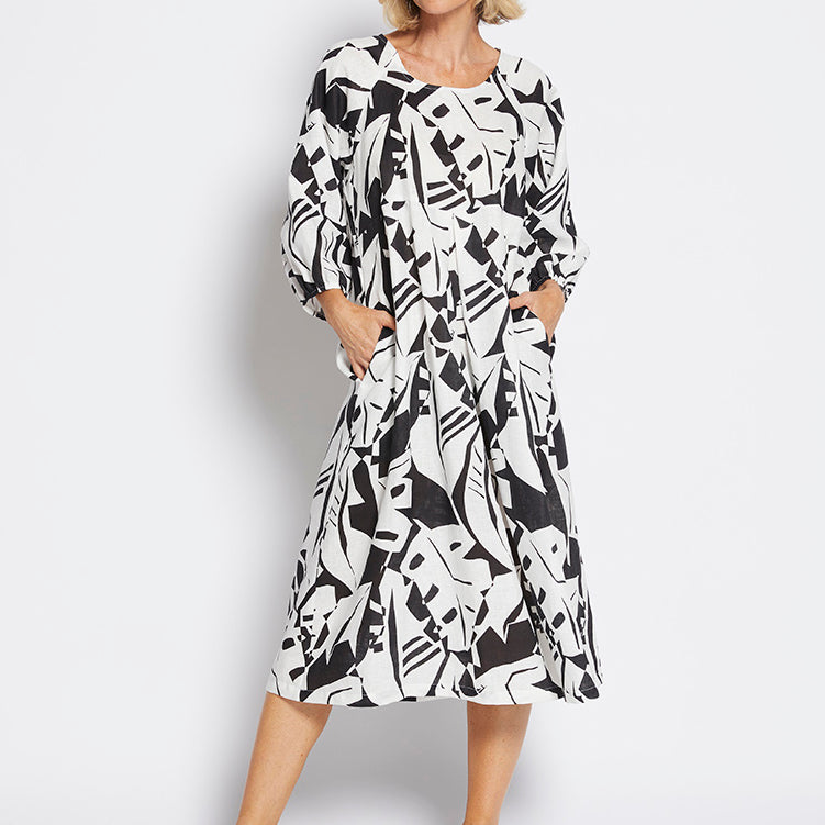 Philosophy Australia Toz Linen dress in black Jungle print 