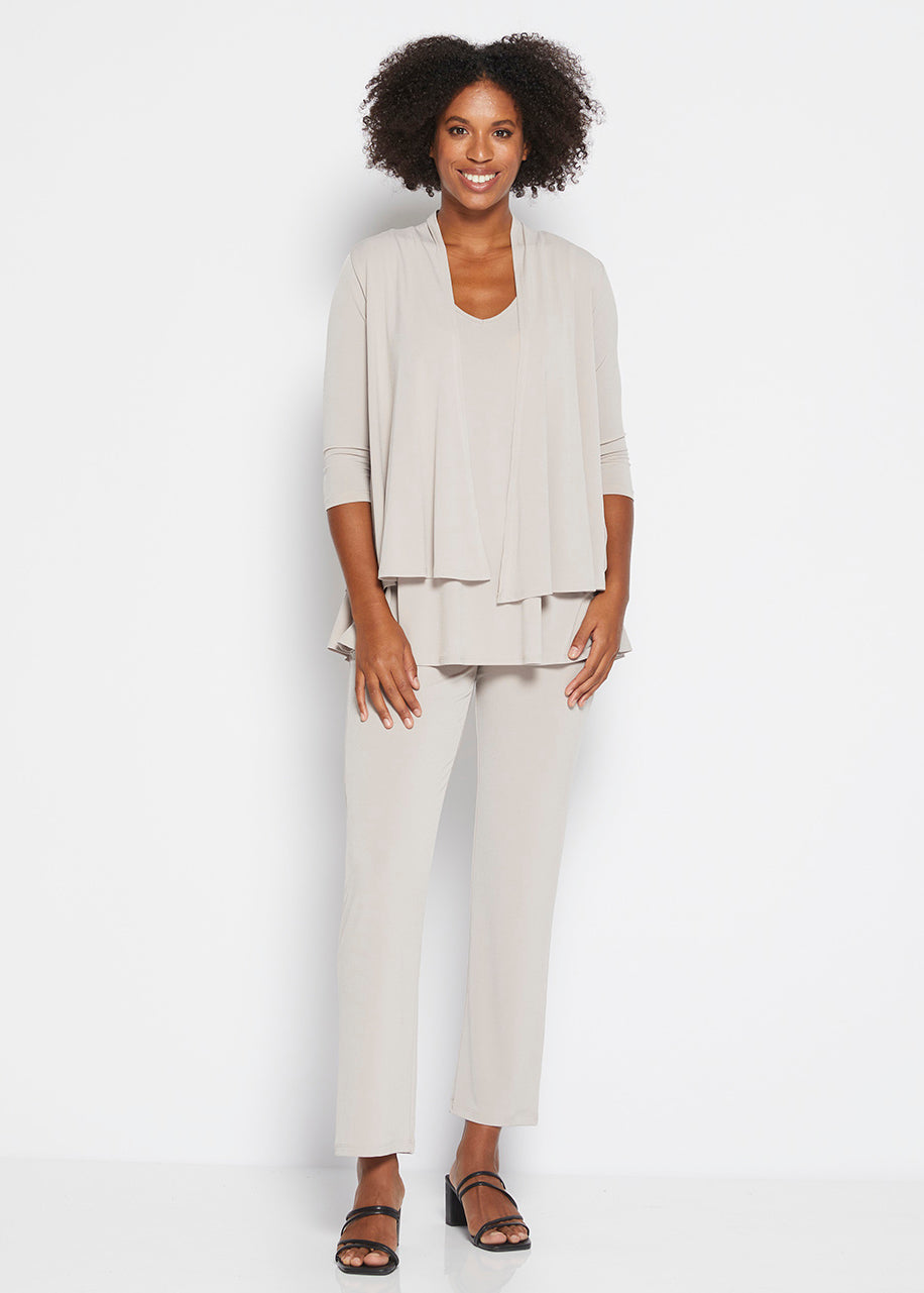 Twins Foundation slinky jersey swing jacket and tank set in champagne