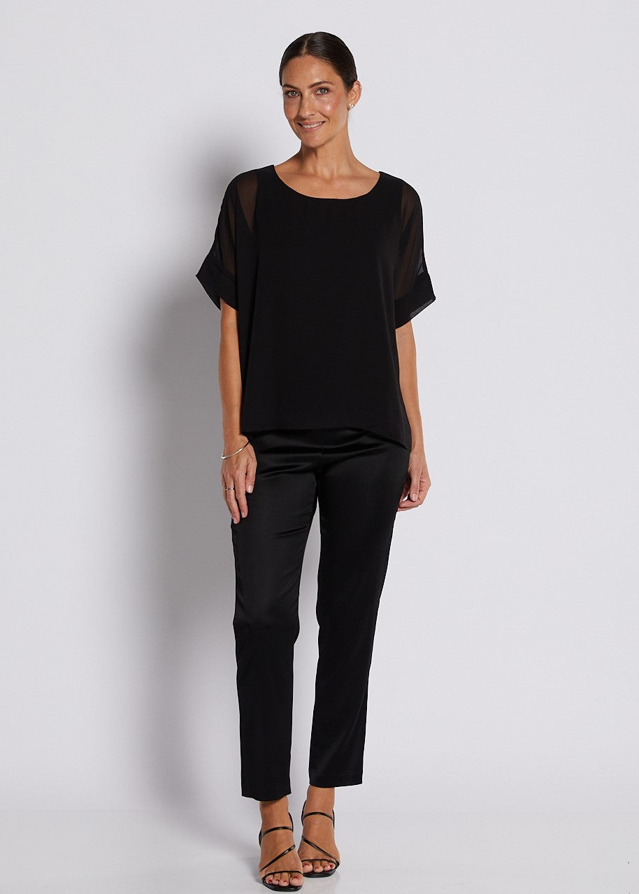 Chiffon and Jersey Lined Elevated tee top in Black