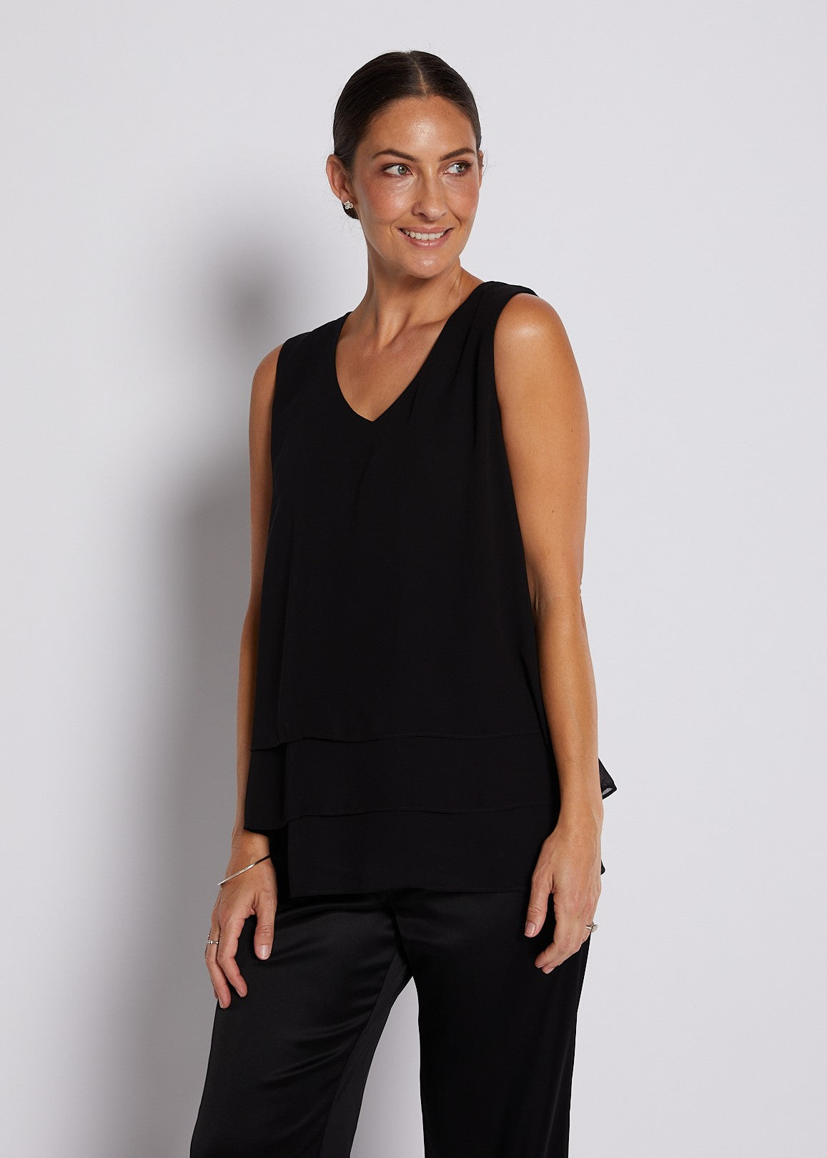 Chiffon Layered Cami Tank in Black