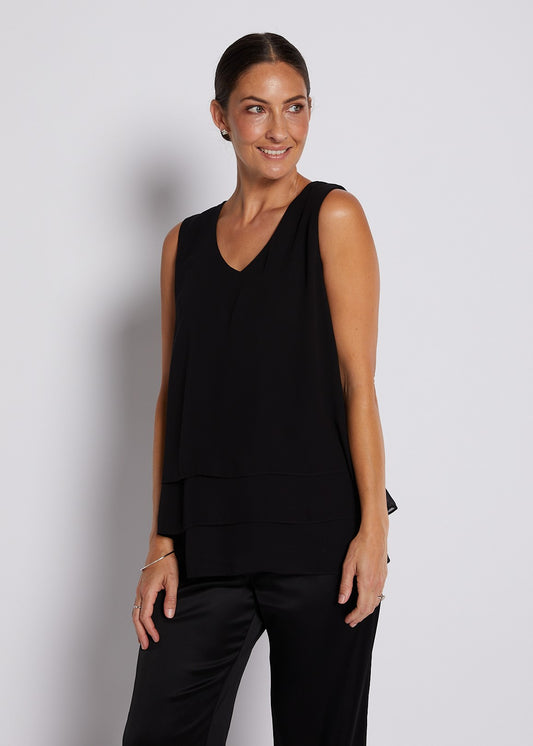 Chiffon Layered Cami Tank in Black