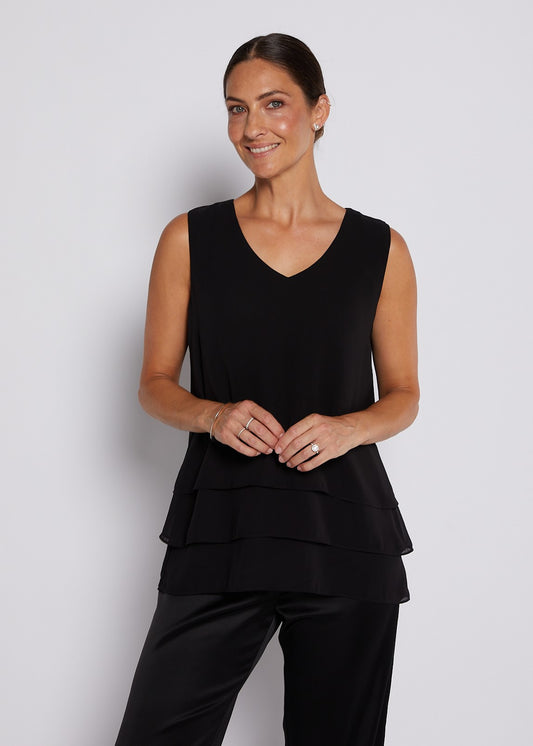 Chiffon Layered Cami Tank in Black