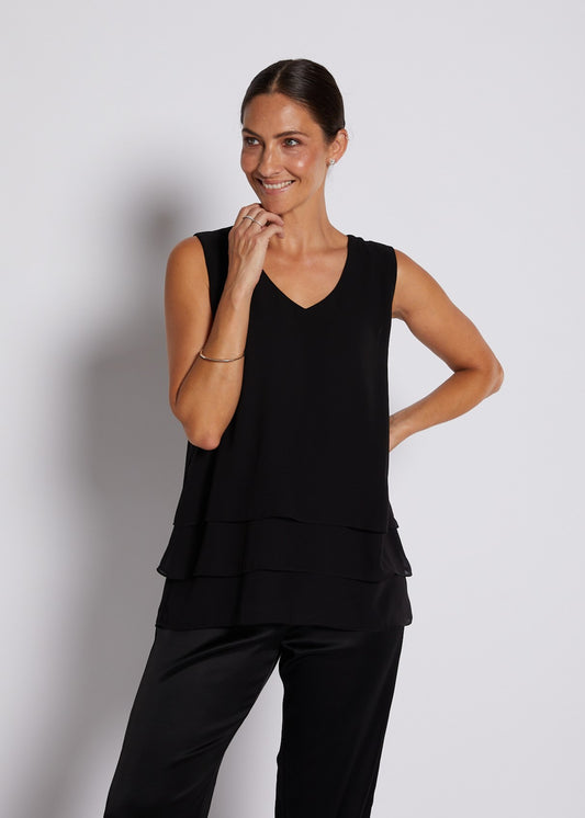 Chiffon Layered Cami Tank in Black