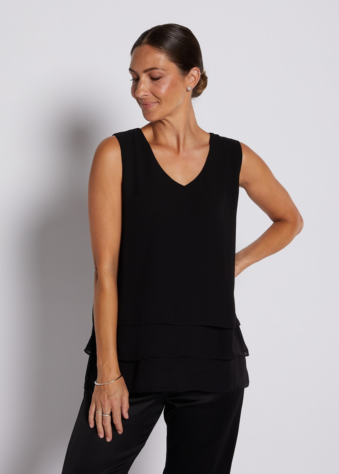 Chiffon Layered Cami Tank in Black