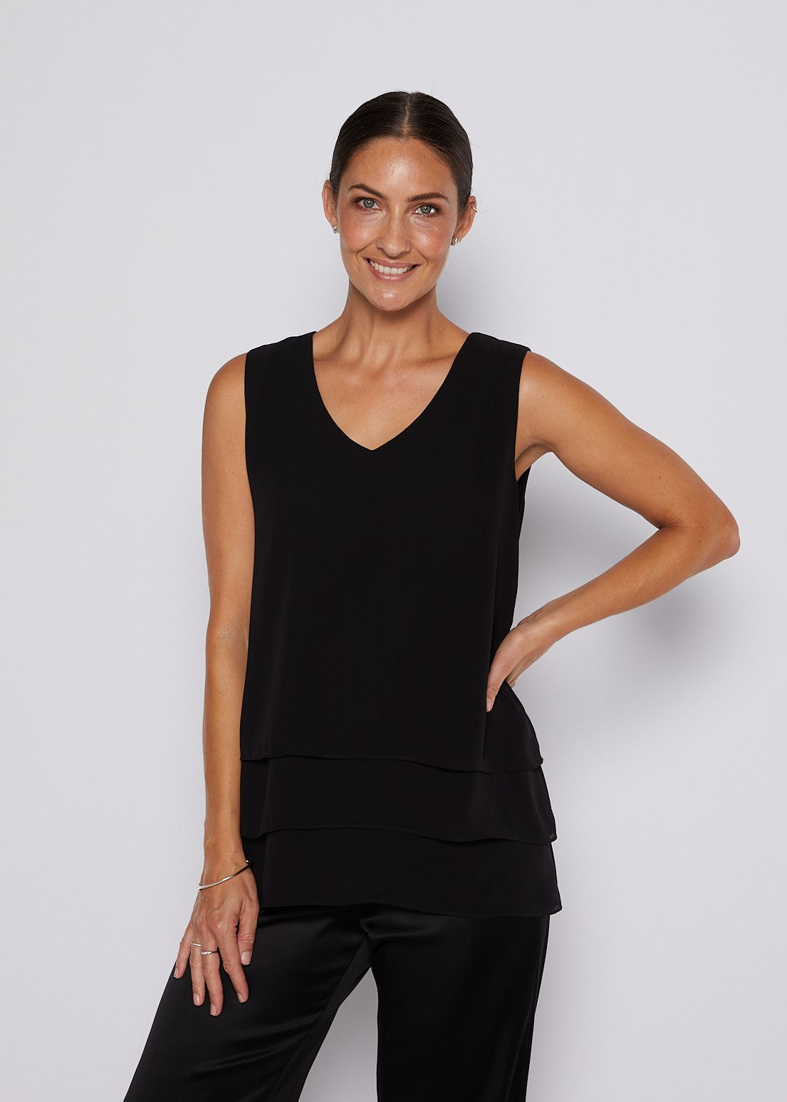 Chiffon Layered Cami Tank in Black