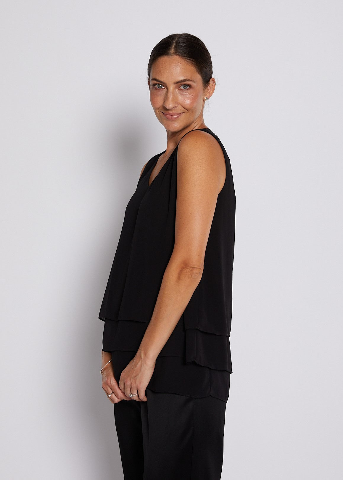 Chiffon Layered Cami Tank in Black