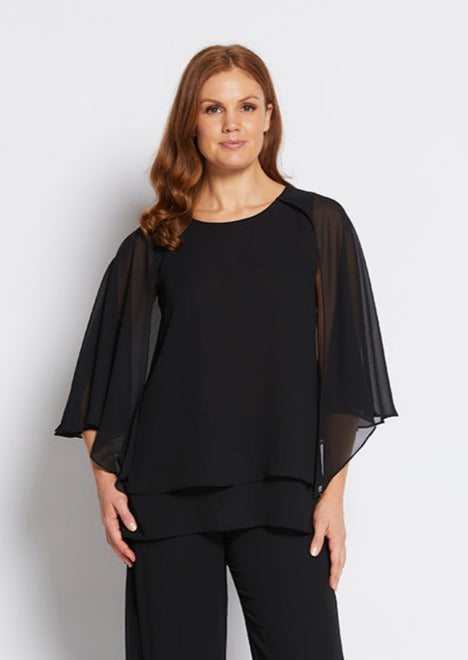 Cape multiwear chiffon blouse in Black