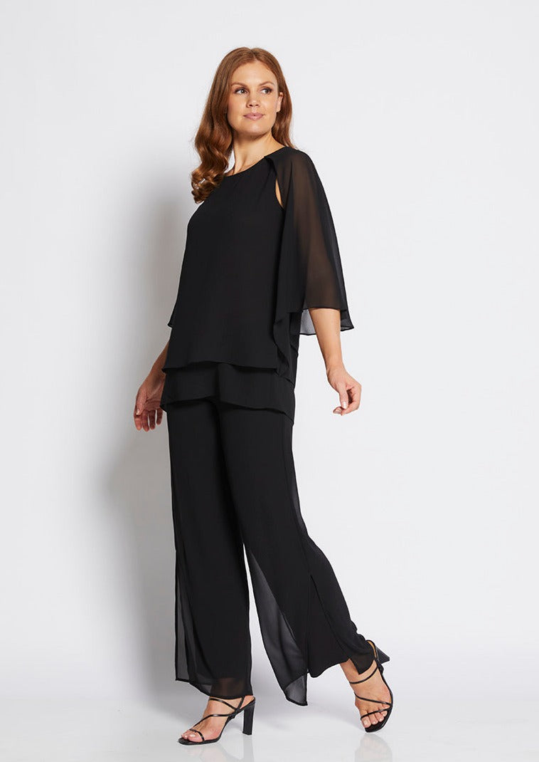 Cape multiwear chiffon blouse in Black