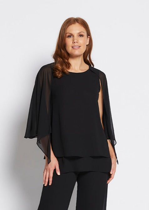 Cape multiwear chiffon blouse in Black