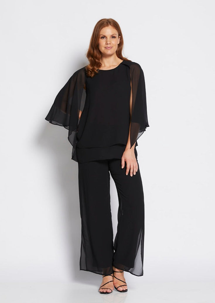 Cape multiwear chiffon blouse in Black