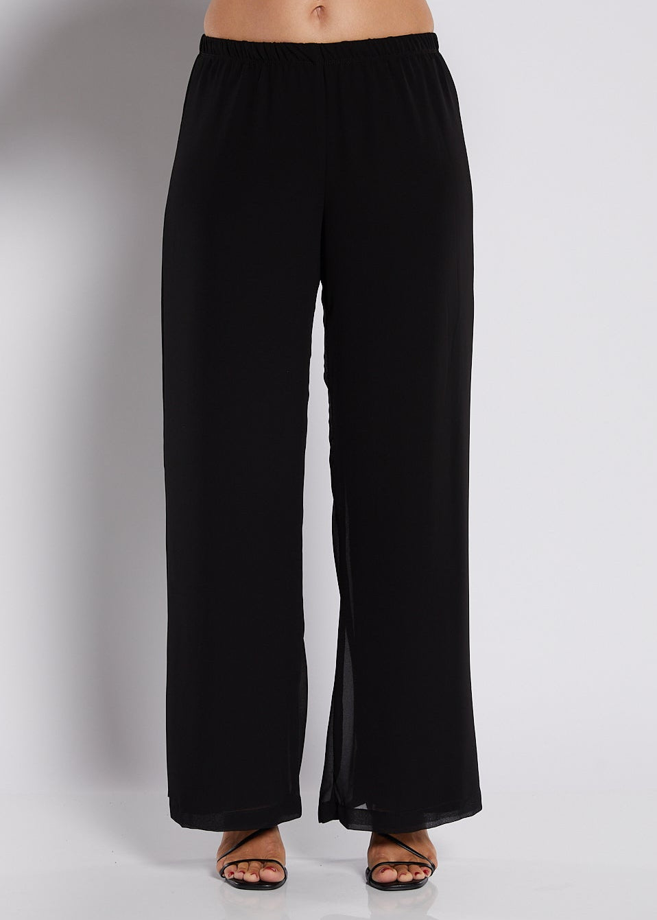 Chiffon and Jersey Lined Wide Leg Pants in Black