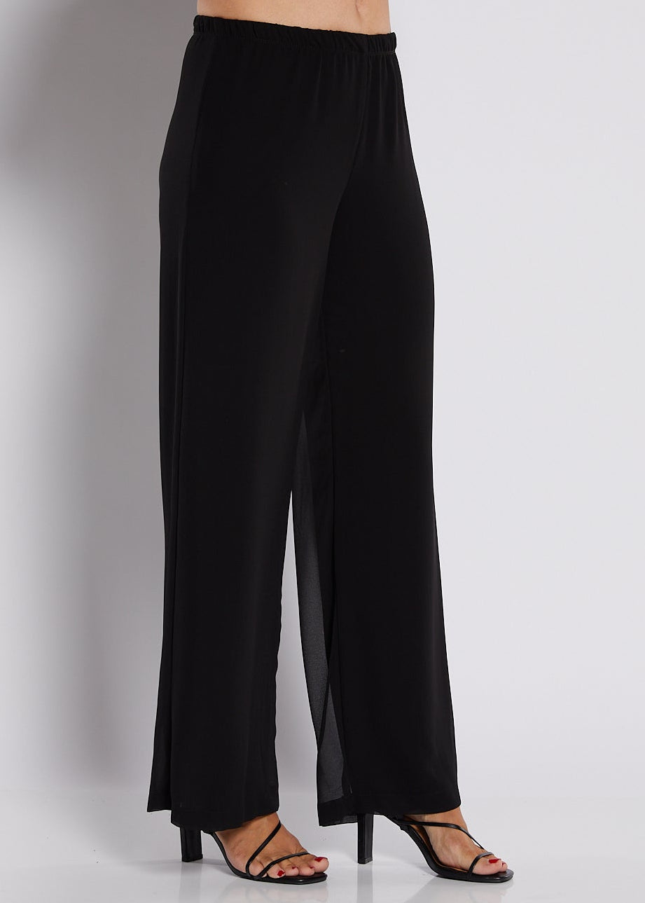 Chiffon and Jersey Lined Wide Leg Pants in Black