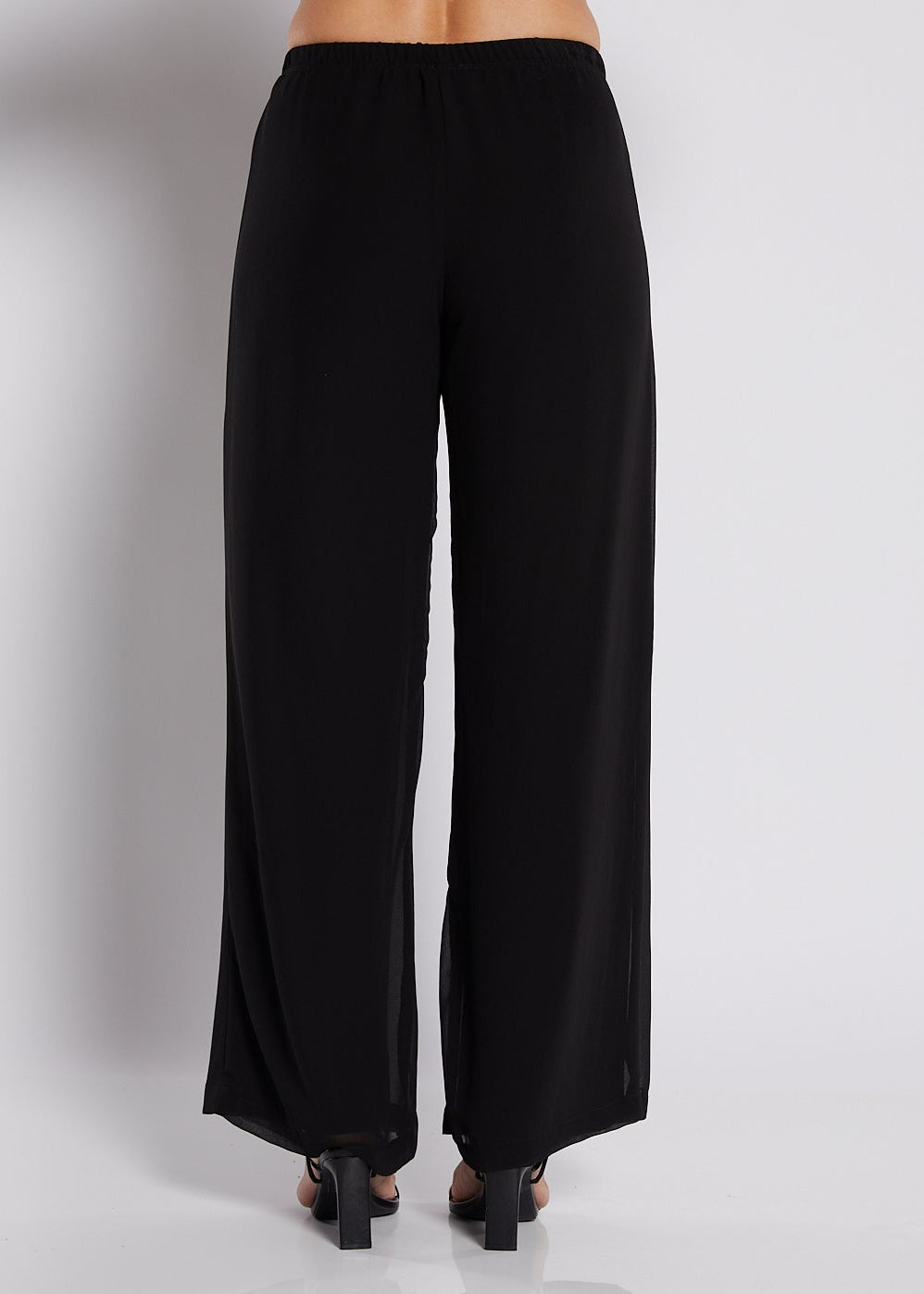 Chiffon and Jersey Lined Wide Leg Pants in Black
