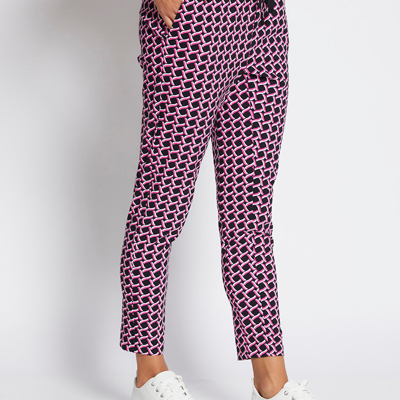 Weekend printed bengaline drawstring pant in Pink Lattice