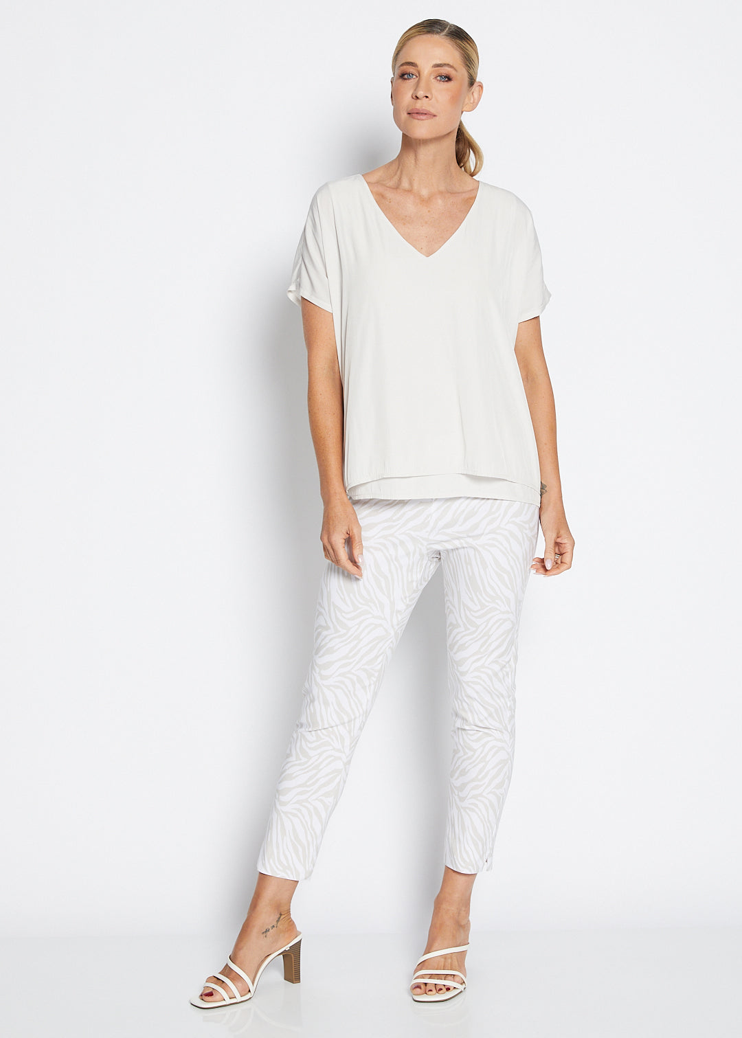 Philosophy Australia Easy printed Bengaline 7/8 fitted pant in Zebros, sustainable slow fashion made in Australia