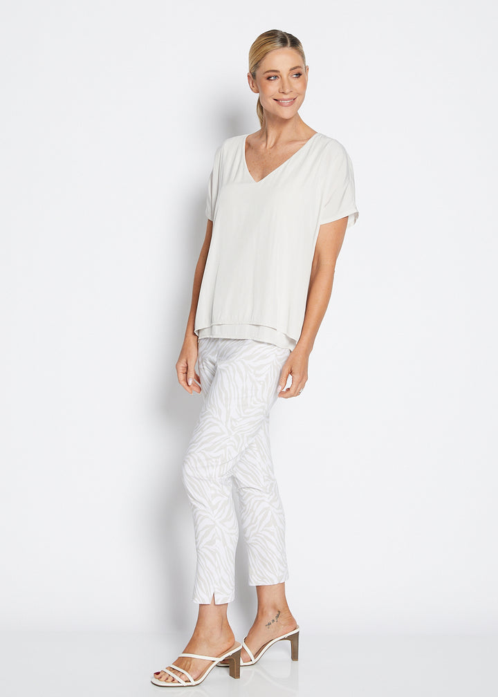 Philosophy Australia Easy printed Bengaline 7/8 fitted pant in Zebros, sustainable slow fashion made in Australia