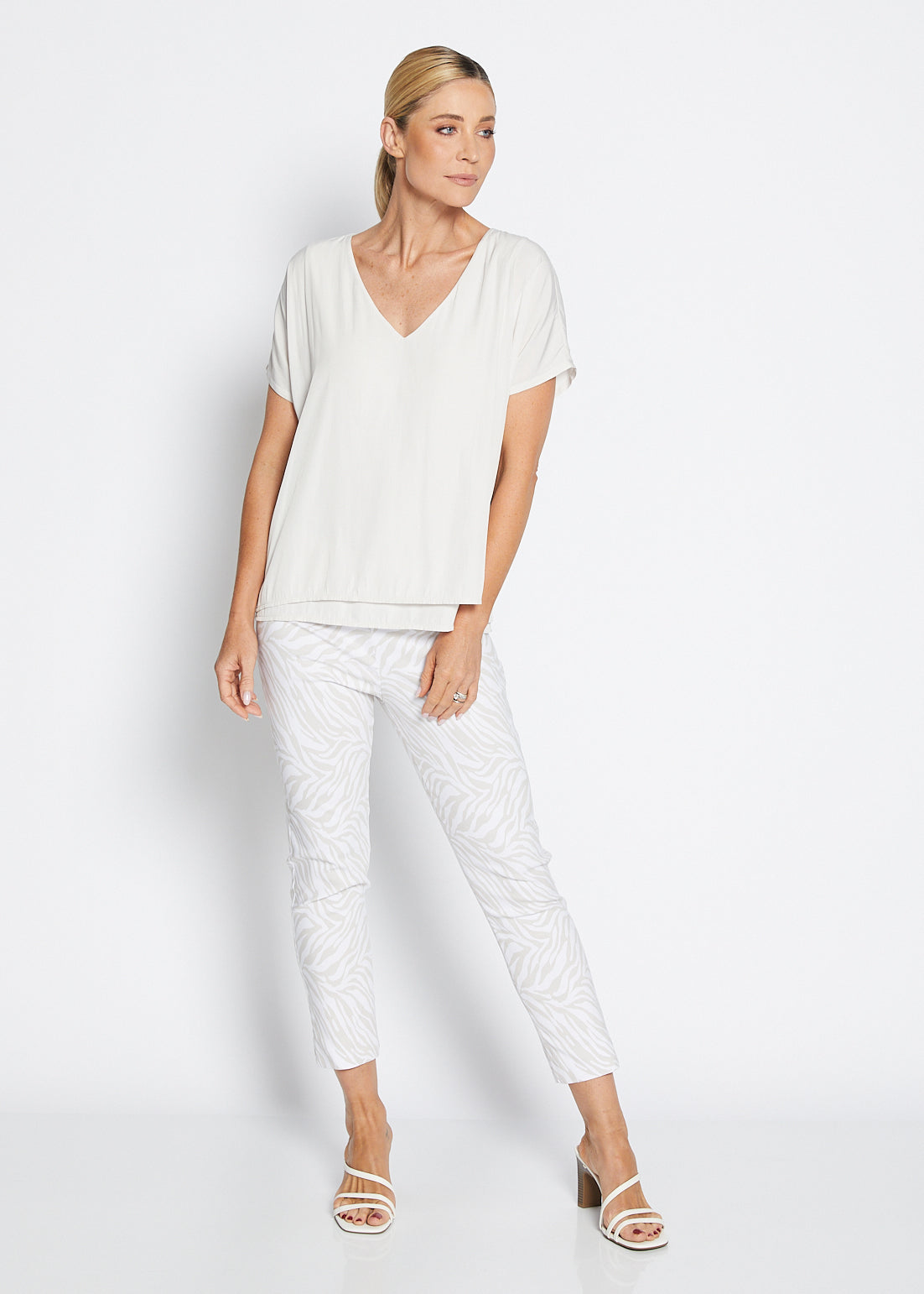 Philosophy Australia Easy printed Bengaline 7/8 fitted pant in Zebros, sustainable slow fashion made in Australia