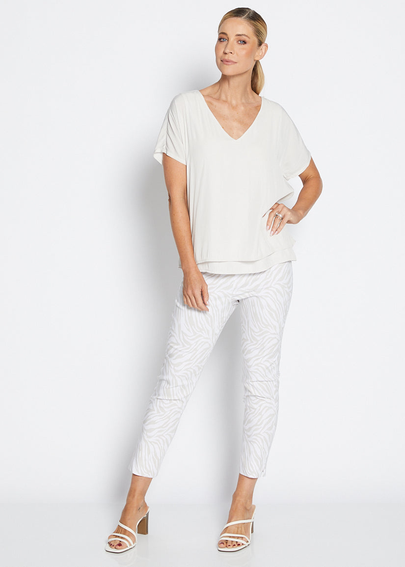Philosophy Australia Easy printed Bengaline 7/8 fitted pant in Zebros, sustainable slow fashion made in Australia