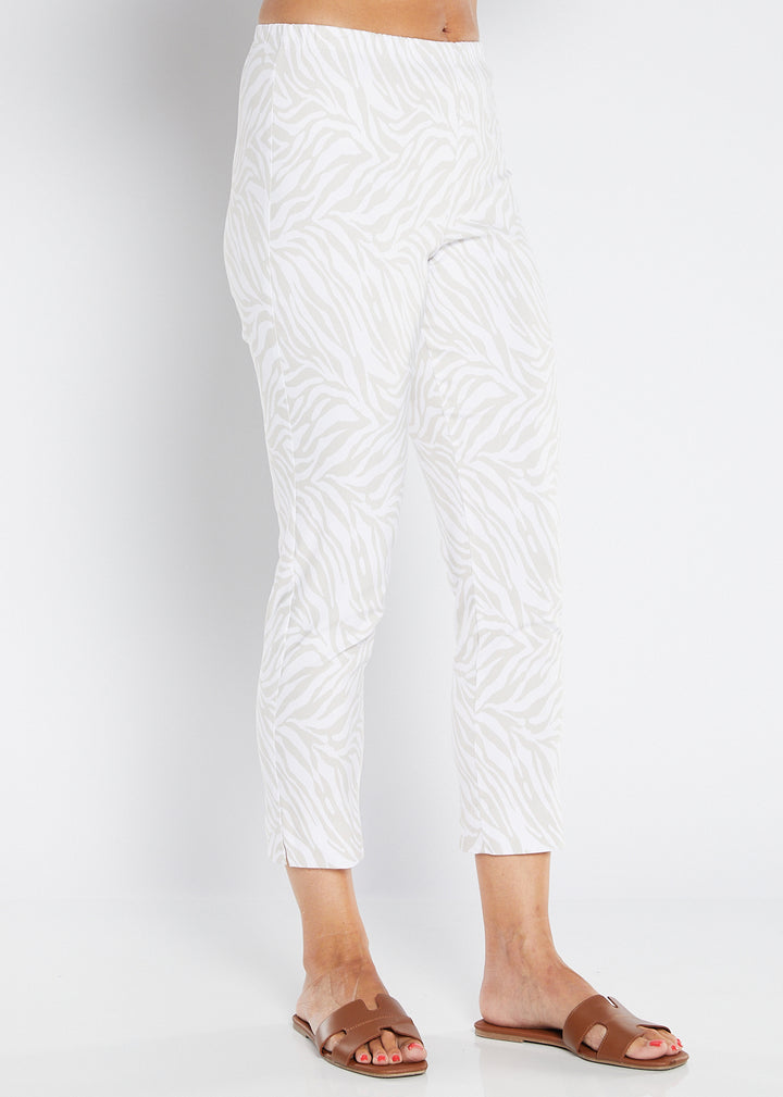 Philosophy Australia Easy printed Bengaline 7/8 fitted pant in Zebros, sustainable slow fashion made in Australia