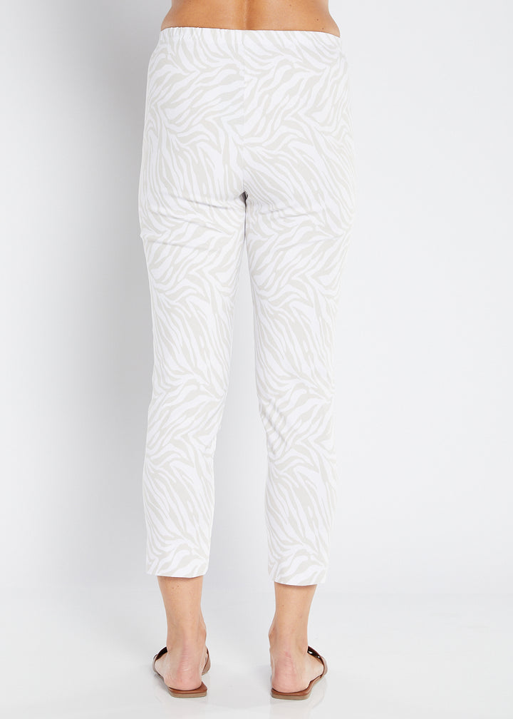 Philosophy Australia Easy printed Bengaline 7/8 fitted pant in Zebros, sustainable slow fashion made in Australia