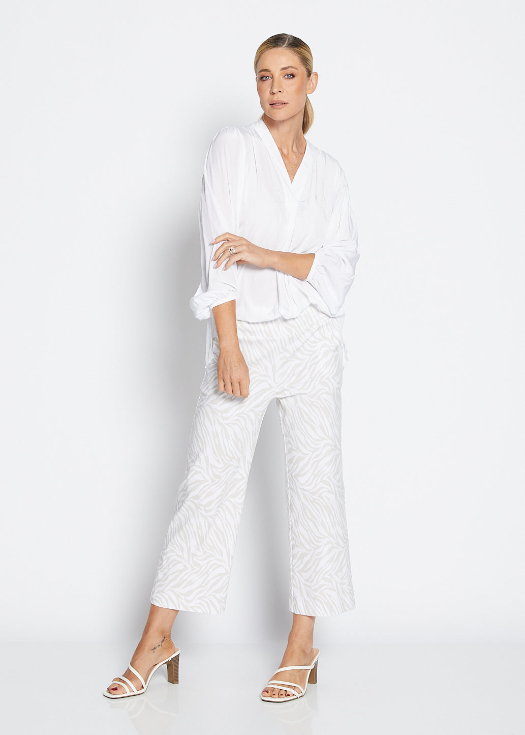 Maple Lustre technical billow blouse in white