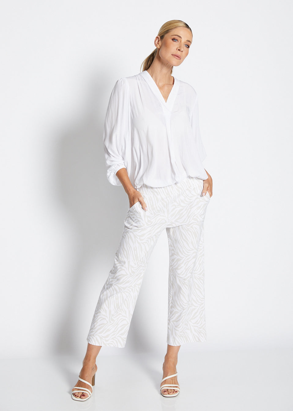 Maple Lustre technical billow blouse in white