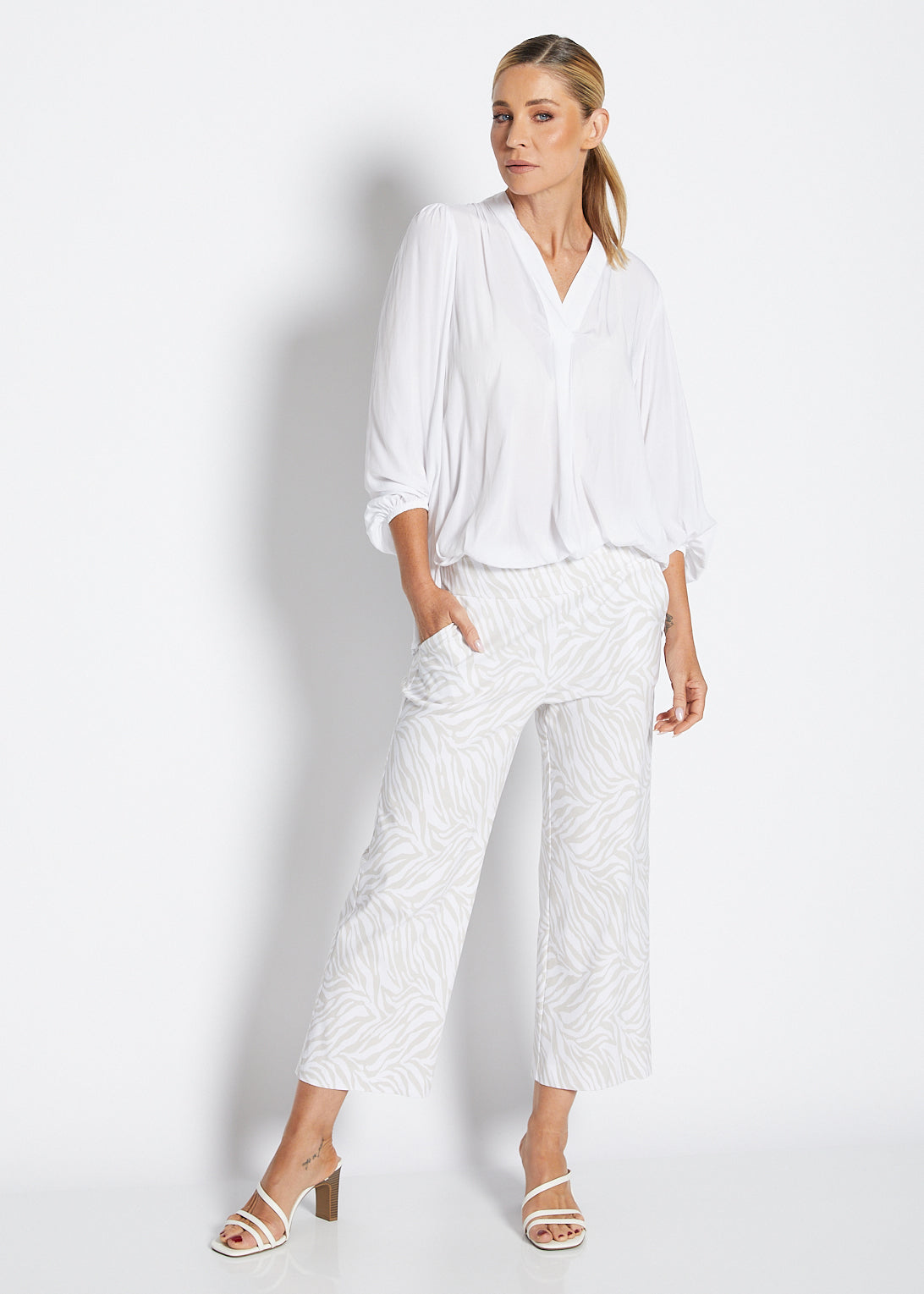 Maple Lustre technical billow blouse in white
