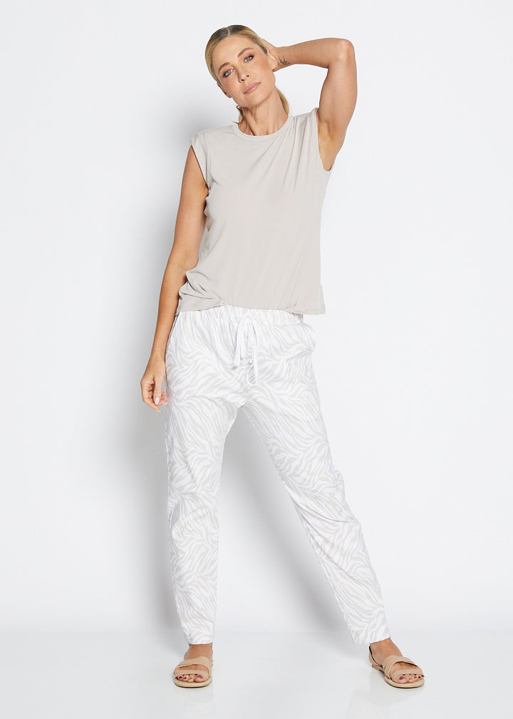 Philosophy Australia Travel printed Bengaline relaxed pant in Zebros, sustainable slow fashion made in Australia