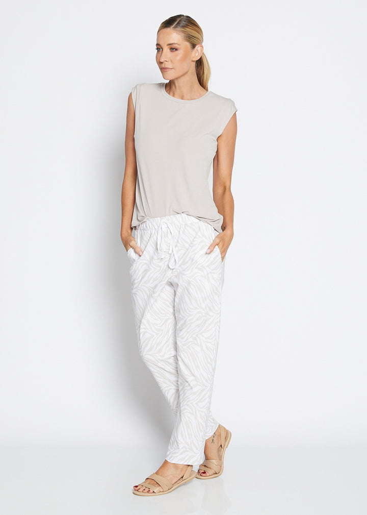 Philosophy Australia Travel printed Bengaline relaxed pant in Zebros, sustainable slow fashion made in Australia