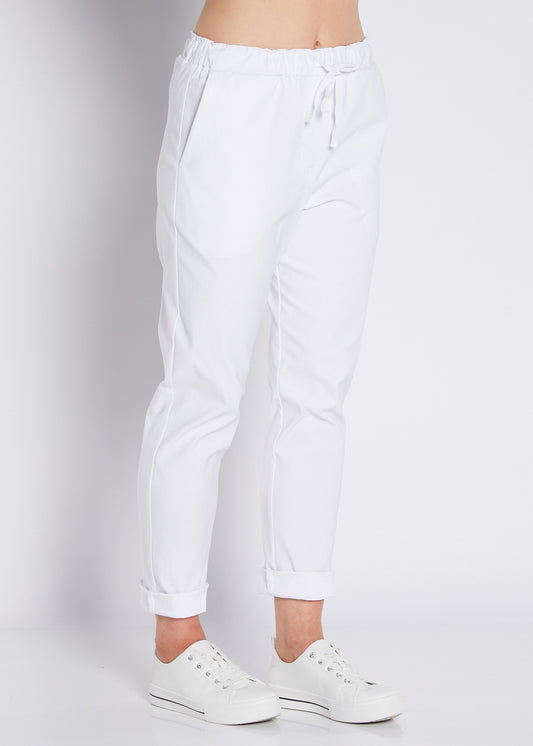 Bengaline Stretch Relaxed Drawstring Pant with Pockets in White