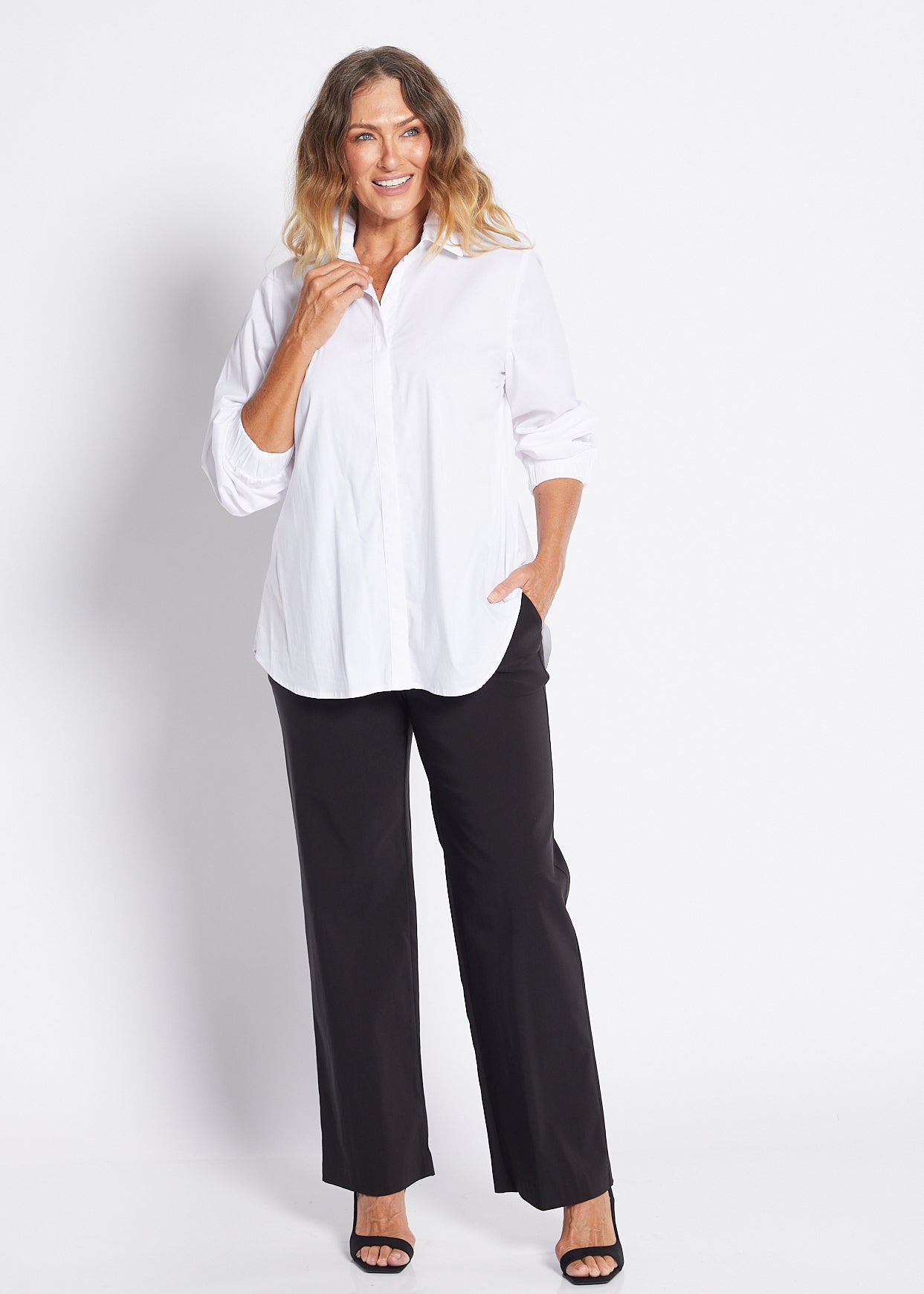 Natalie City stretch cotton shirt in white