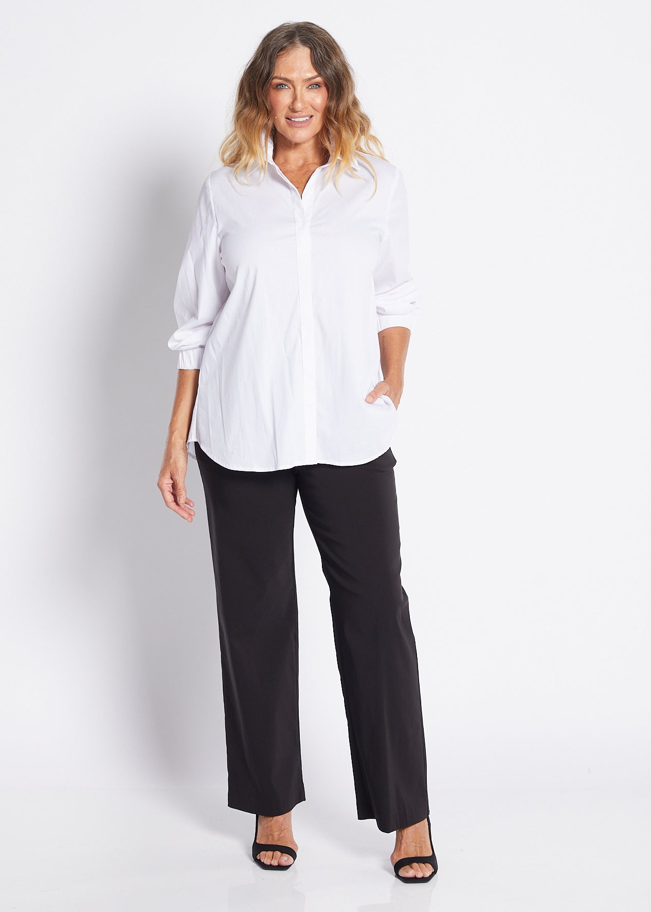 Natalie City stretch cotton shirt in white