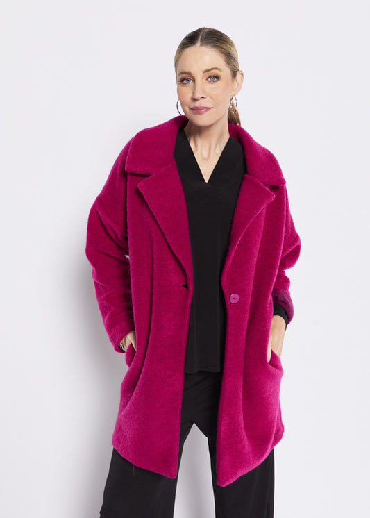 Beca wool blend unlined cocoon coat in Hot Pink