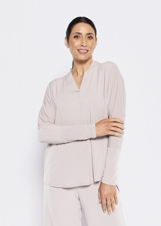 Bells Foundation slinky jersey V neck tunic in champagne, slow fashion made in Australia by Philosophy Australia
