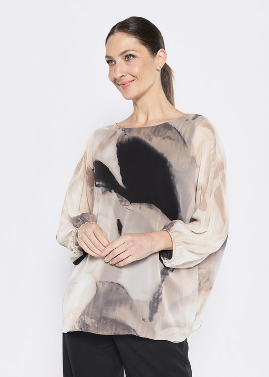 Crest Vintage chiffon overlay slinky jersey blouse in Blink